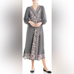 Max Studio Floral Maxi Dress With Tie Waist,NWT Sz : XS